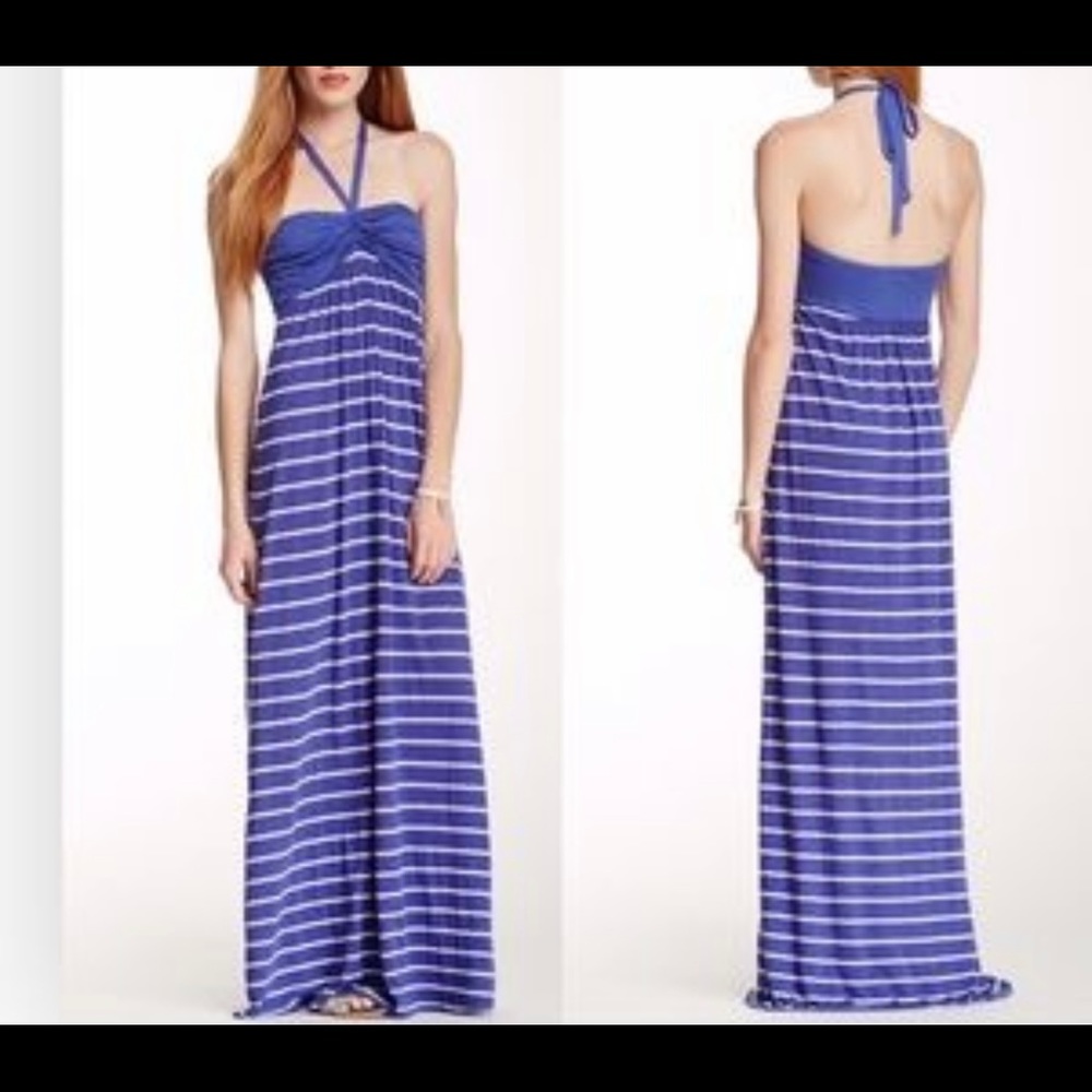 Splendid | Purple & White Striped Tie Neck Maxi Dress